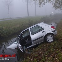Auto rijdt sloot in langs Horstsingel